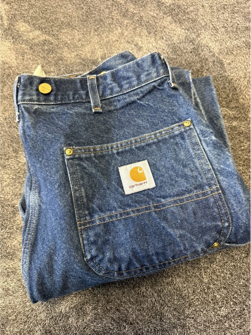 1998 Vintage Carhartt B07 DNM Faded Blue Denim Double Knee Carpenter Pants 38x32